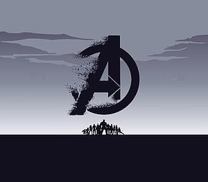 Avengers Endgame Minimalist Silhouette Art with Team Lineup and Disintegrating Logo HD wallpaper