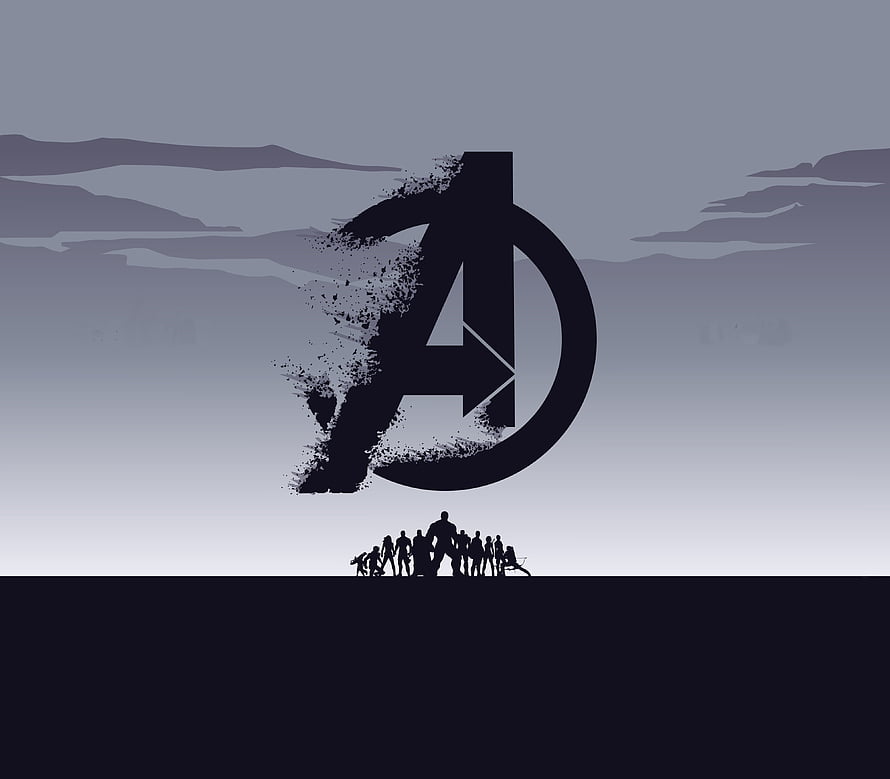 Avengers Endgame Minimalist Silhouette Art with Team Lineup and Disintegrating Logo HD wallpaper