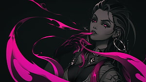 Reyna Valorant Character Digital Art with Vibrant Magenta Energy Swirls HD wallpaper