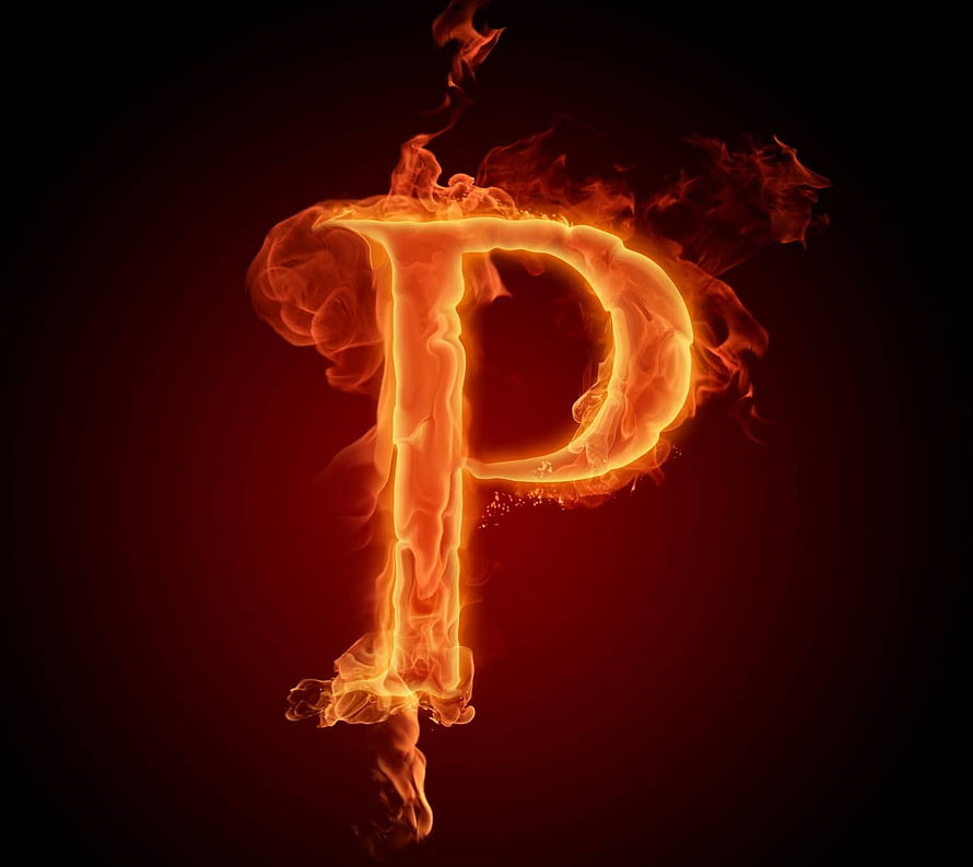 Flaming Letter P Fire Typography with Smoke on Dark Background HD wallpaper