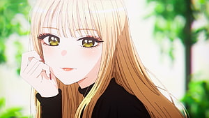 Marin Kitagawa Anime Portrait with Long Blonde Hair and Green Eyes HD wallpaper