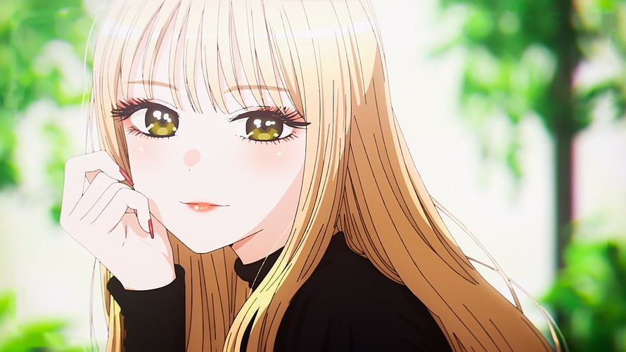 Marin Kitagawa Anime Portrait with Long Blonde Hair and Green Eyes HD wallpaper