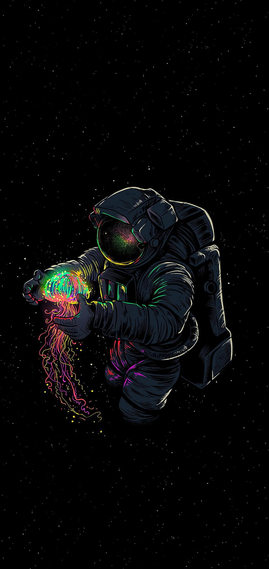 Astronaut Holding Glowing Jellyfish in Deep Space Digital Illustration HD phone wallpaper