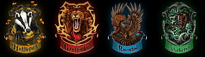 Harry Potter Hogwarts House Crests: Hufflepuff, Gryffindor, Ravenclaw, and Slytherin Emblems HD wallpaper