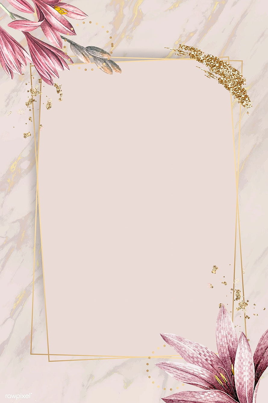 Elegant Pink Floral Marble Background with Gold Glitter and Geometric Frame HD phone wallpaper