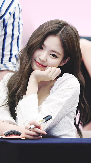 Jennie Kim at Fan Signing Event in White Lace Top HD phone wallpaper