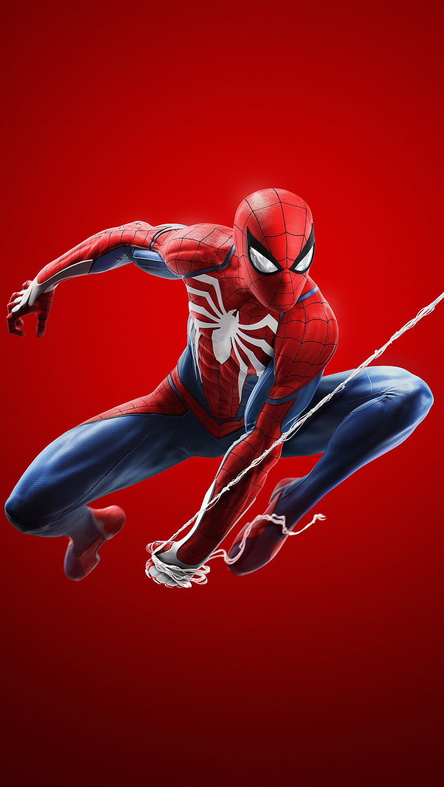 Spider-Man in Classic Red and Blue Suit Swinging with Web on Red Background, Spider Man PS4 Ultra , Spider-Man Vertical HD phone wallpaper