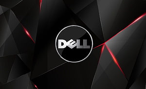 Dell Logo on Dark Geometric Background with Red Light Accents HD wallpaper