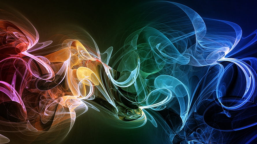 Vibrant multicolored abstract smoke swirls flowing across a dark background HD wallpaper
