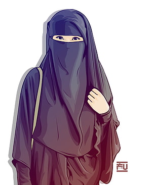 Digital Art Illustration of a Woman Wearing a Dark Blue Niqab and Abaya, Hijab Vector Niqab ahmadfu22. Islamic girl, Hijab cartoon, Muslim, Cute Niqab HD phone wallpaper
