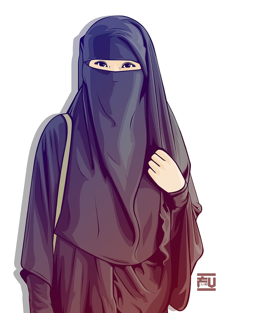 Digital Art Illustration of a Woman Wearing a Dark Blue Niqab and Abaya, Hijab Vector Niqab ahmadfu22. Islamic girl, Hijab cartoon, Muslim, Cute Niqab HD phone wallpaper