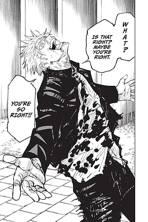 Gojo Satoru manga panel from Jujutsu Kaisen showing a dramatic reaction with speech bubbles HD phone wallpaper