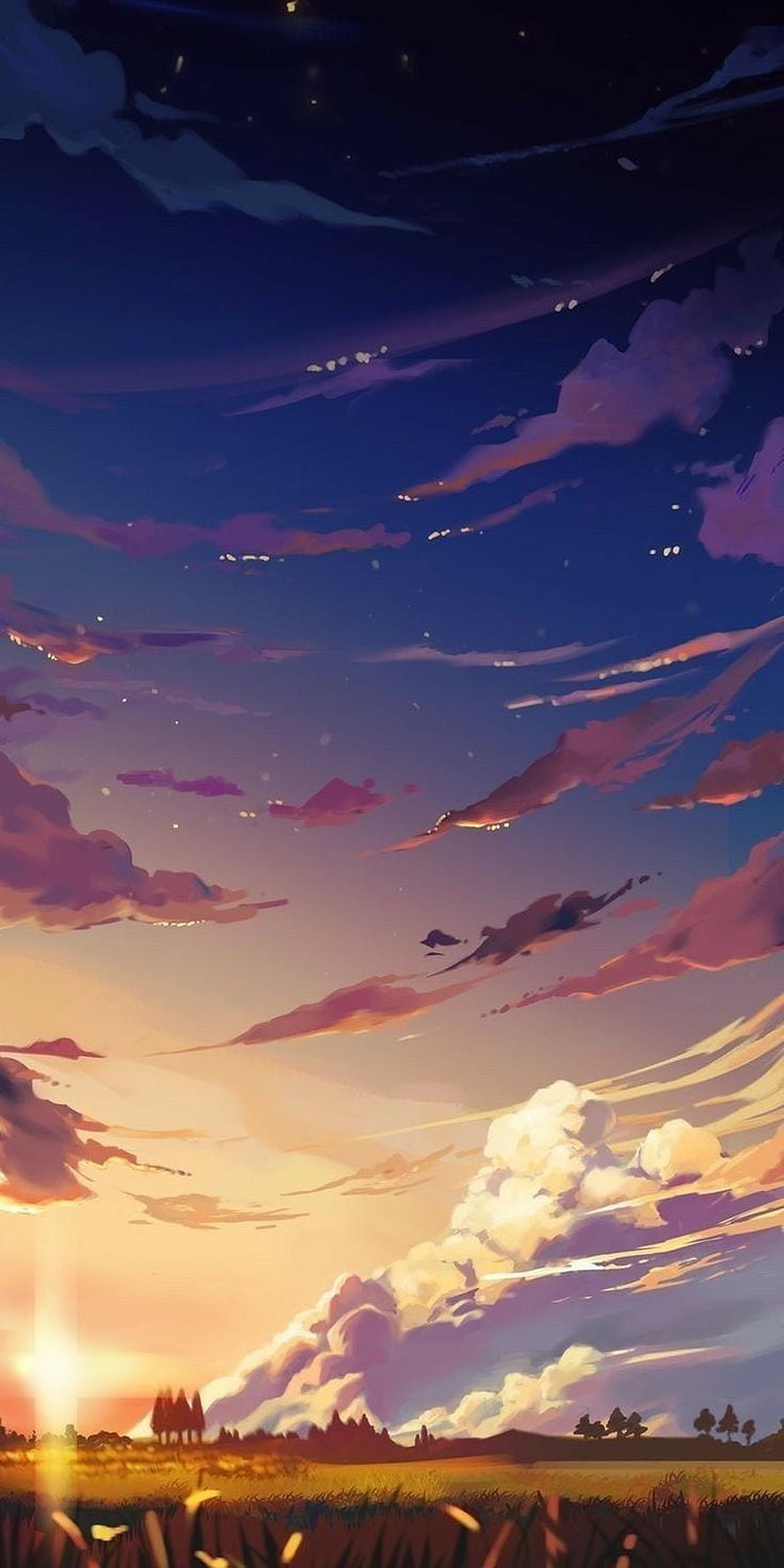 Zito Pimenta Anime Sunset Landscape with Dramatic Clouds and Golden Horizon HD phone wallpaper