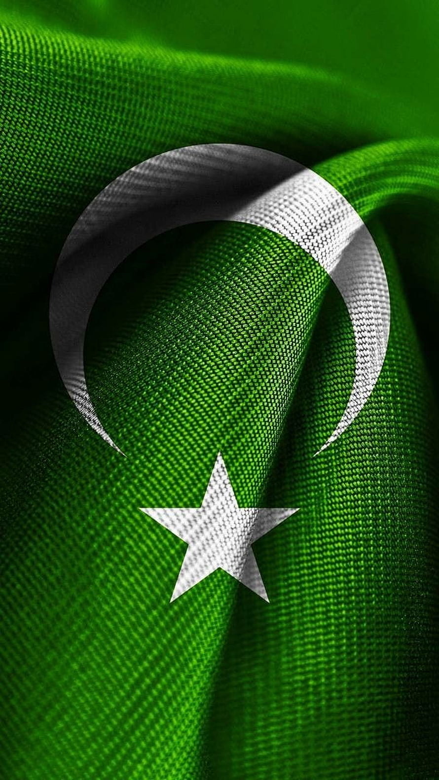 Pakistan National Flag Close-Up with Crescent and Star on Woven Green Fabric HD phone wallpaper