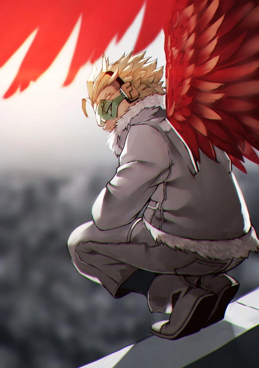Hawks from My Hero Academia Crouching with Red Wings and Goggles HD phone wallpaper