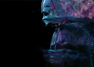 Darth Vader Dissolving Into Cosmic Dust Against a Dark Starfield HD wallpaper