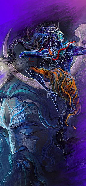 Lord Shiva and Parvati Digital Art with Intricate Patterns and Cosmic Purple Background HD phone wallpaper