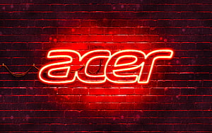 Acer Neon Sign Glowing Red on Dark Brick Wall HD wallpaper