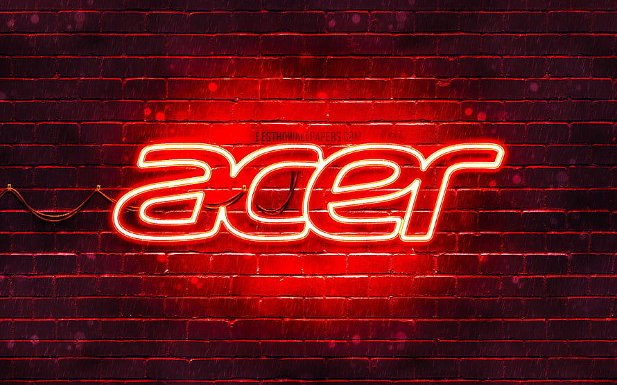 Acer Neon Sign Glowing Red on Dark Brick Wall HD wallpaper