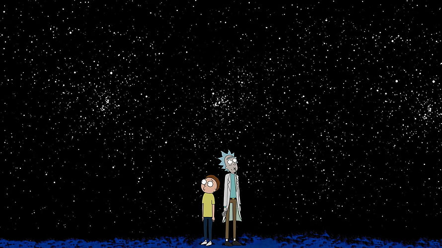 Rick and Morty Staring at the Starry Night Sky in a Minimalist Animated Scene HD wallpaper