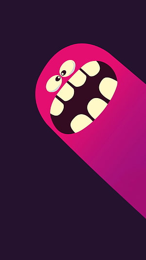 Cute Pink Cartoon Monster with Big Grin and Wide Eyes on Dark Purple Background HD phone wallpaper