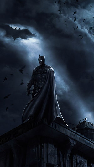 Ben Affleck Batman Concept Art Standing on Rooftop Under Stormy Night Sky with Bats, News Update : Batman Ben Affleck / Concept Art The Batman Ben Affleck Flare / Find the best ben affleck batman on get, Ben Affleck Bruce Wayne HD phone wallpaper
