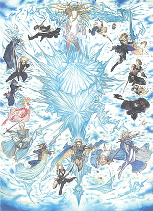 Yoshitaka Amano Final Fantasy 25th Anniversary Poster with Celestial Characters HD phone wallpaper