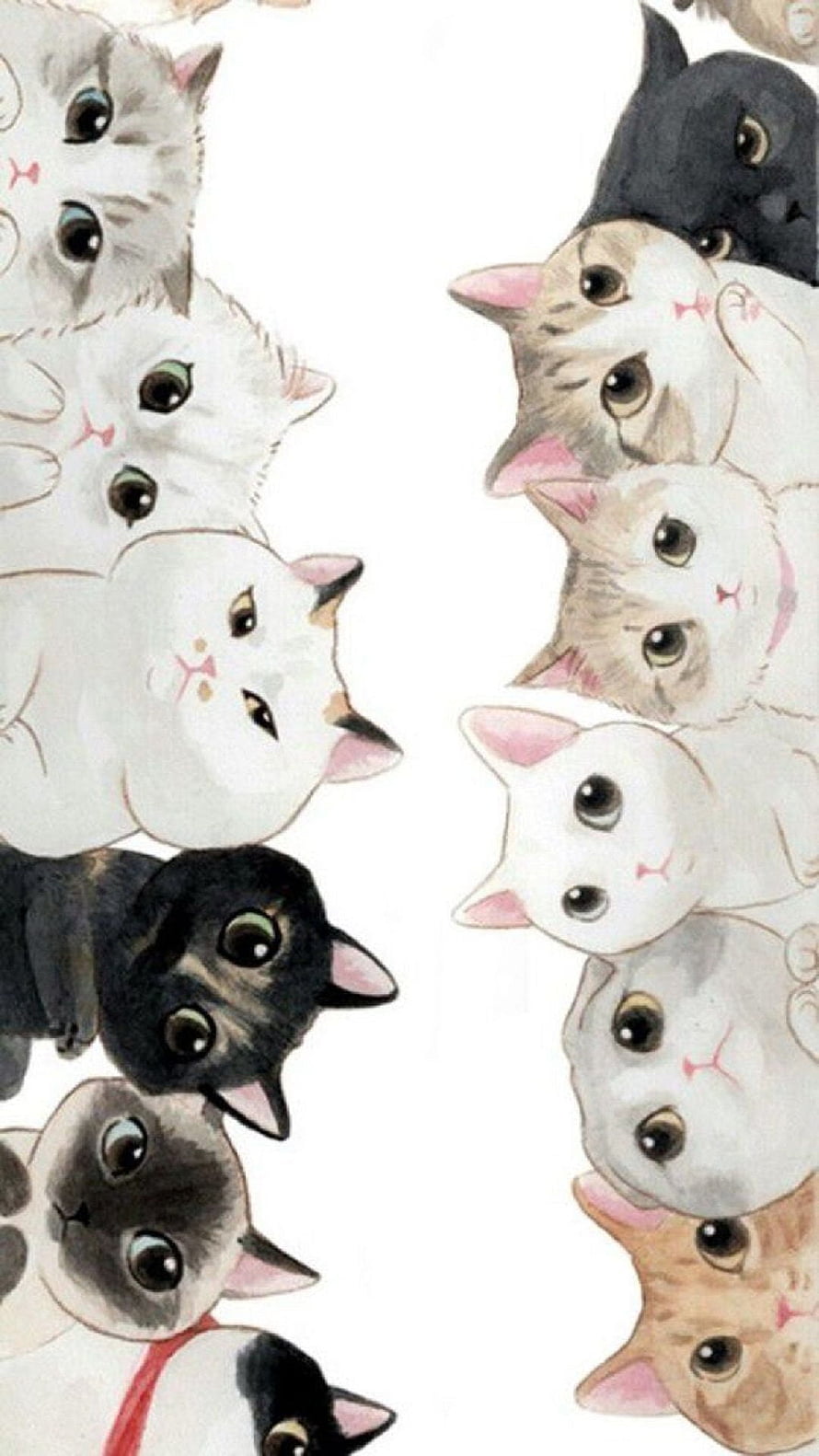 Cute Watercolor Kittens Peeking From Edges Wallpaper HD phone wallpaper
