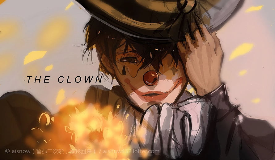 Sad Clown Character With Red Nose And Hat Amidst Falling Yellow Leaves HD wallpaper