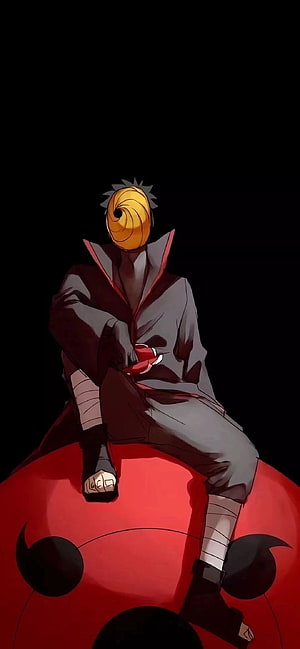 Tobi Masked Ninja Sitting on Giant Red Ball Anime Character HD phone wallpaper