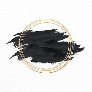 Minimalist black ink brush stroke with elegant gold circular frame on white textured background HD phone wallpaper