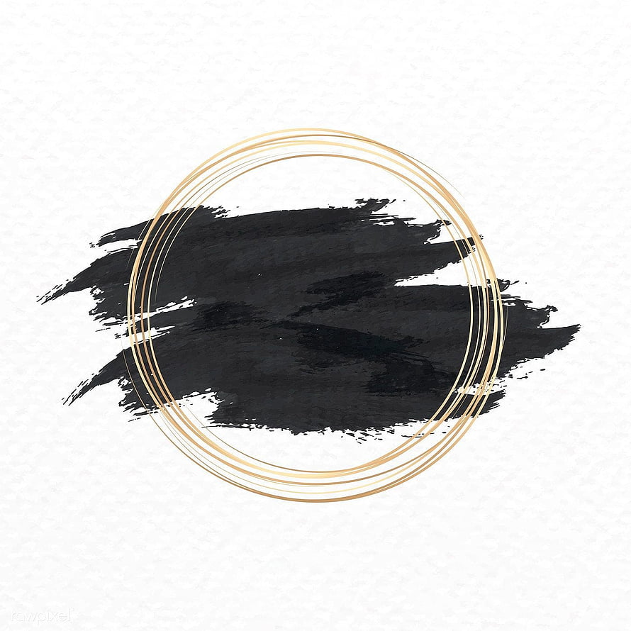 Minimalist black ink brush stroke with elegant gold circular frame on white textured background HD phone wallpaper