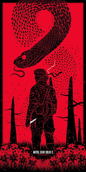 Metal Gear Solid 3 Snake Eater Minimalist Poster with Snake and Soldier Silhouette HD phone wallpaper