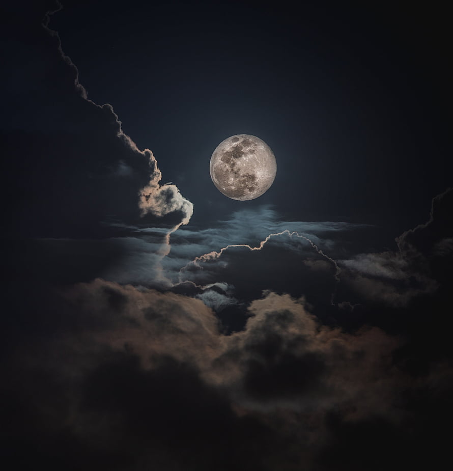 Full Moon Illuminating Dark Stormy Clouds in Night Sky HD phone wallpaper