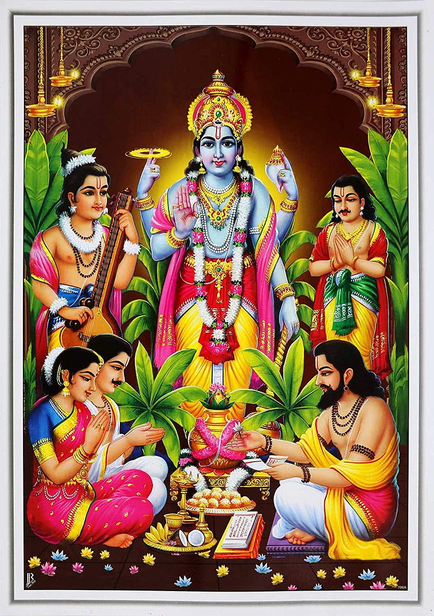 Lord Vishnu Performing Yajna Ritual with Devotees and Offerings HD phone wallpaper