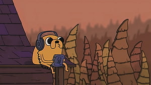 Jake the Dog Listening to Music on a Rooftop in Adventure Time HD wallpaper