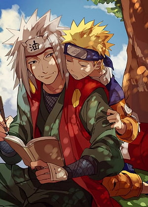 Naruto Uzumaki and Jiraiya Sharing a Peaceful Moment Under a Tree HD phone wallpaper