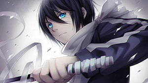 Yato from Noragami gripping a sword in a dramatic anime action scene HD wallpaper