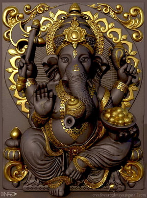 Ganesha 3D Digital Sculpture with Gold Ornamentation and Traditional Indian Motifs HD phone wallpaper
