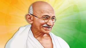 Mahatma Gandhi Portrait Illustration with White Dhoti and Round Glasses on Tricolor Background HD wallpaper