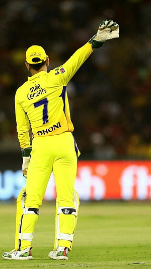 MS Dhoni in Chennai Super Kings Yellow Jersey Celebrating on Cricket Field HD phone wallpaper