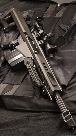Tactical AR-15 Rifle With Scope And Magazine On Black Gun Case HD phone wallpaper