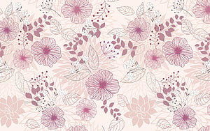 Delicate Pastel Pink Floral Pattern with Botanical Line Art and Soft Watercolor Blooms HD wallpaper