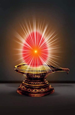 Glowing Diya Oil Lamp with Radiant Red Aura and Divine Light Rays on Dark Background HD phone wallpaper