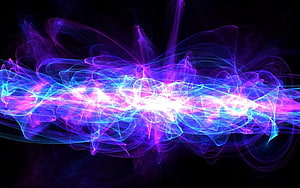 Vibrant Neon Light Trails Abstract Digital Art with Purple and Blue Energy Swirls on Black Background HD wallpaper