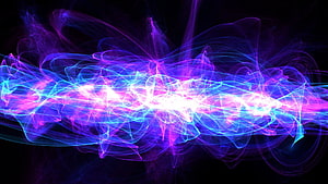 Vibrant Neon Purple and Blue Abstract Light Trails on Black Background HD wallpaper