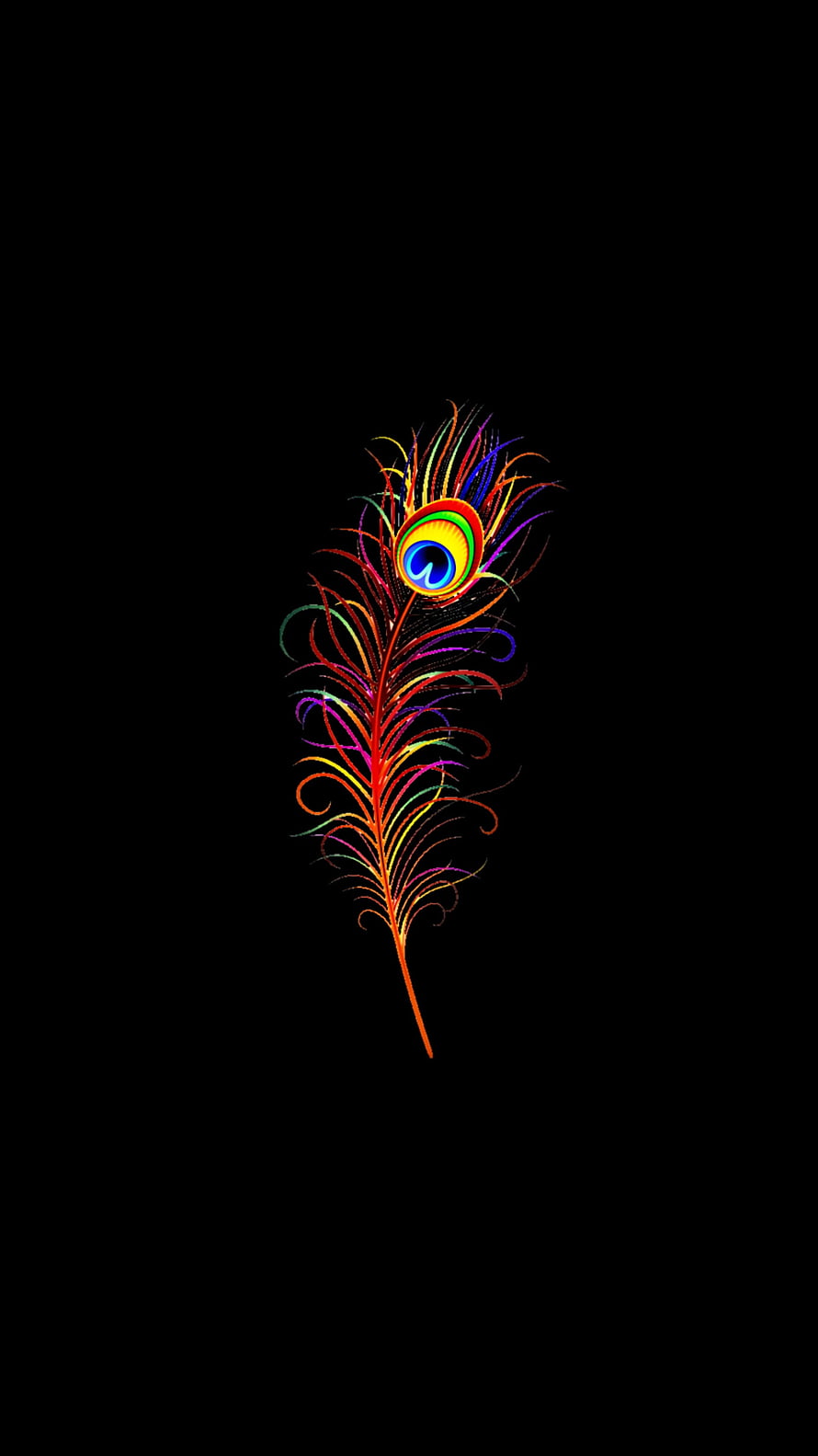 Vibrant Rainbow Peacock Feather Art on Black Background HD phone wallpaper