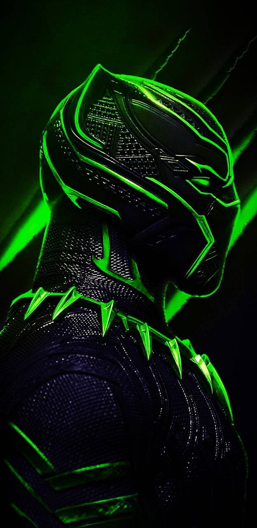 Black Panther Suit With Glowing Green Neon Accents And Spiked Collar HD phone wallpaper