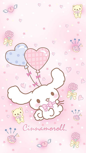Cute Cinnamoroll Holding Heart Balloons on Pink Background HD phone wallpaper
