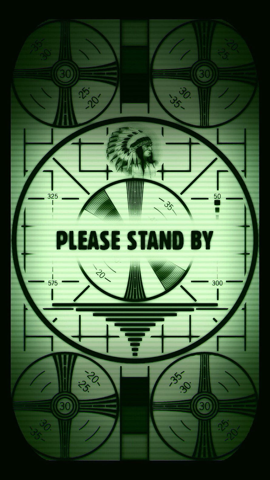 Fallout 4 Please Stand By TV Test Pattern with Native American Chief Illustration HD phone wallpaper
